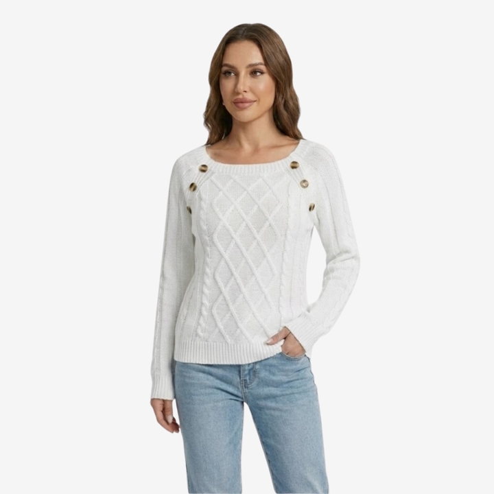 AURELLA | Women’s Soft-Knit Square Neck Sweater – Button-Front