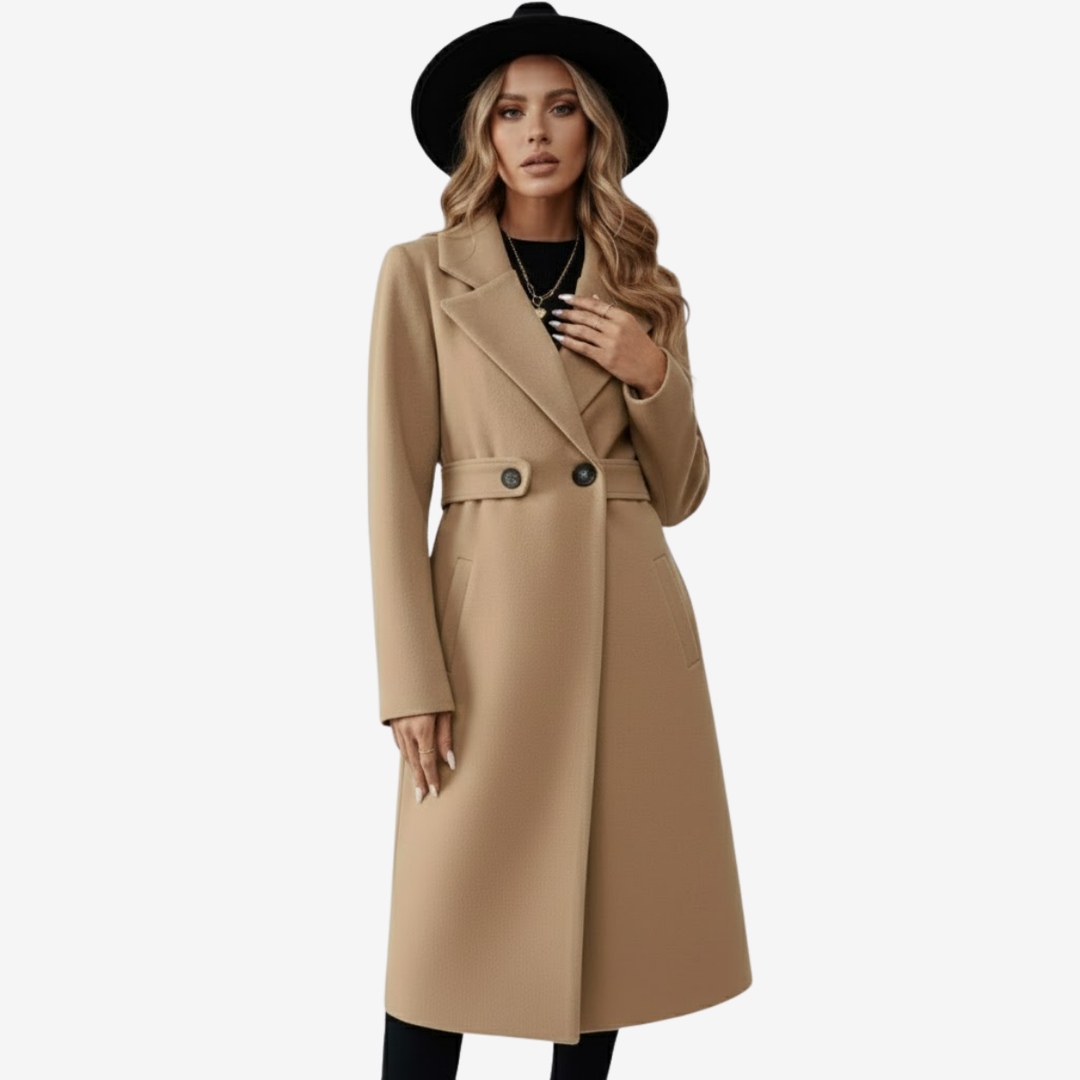 AURELLA | Women’s Elegant Wool Coat – Belted A-Line Warmth