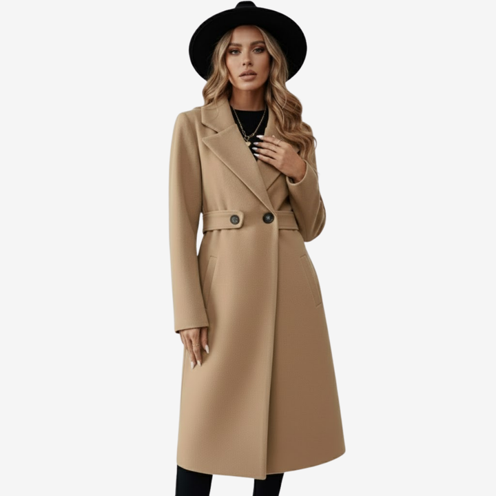 AURELLA | Women’s Elegant Wool Coat – Belted A-Line Warmth
