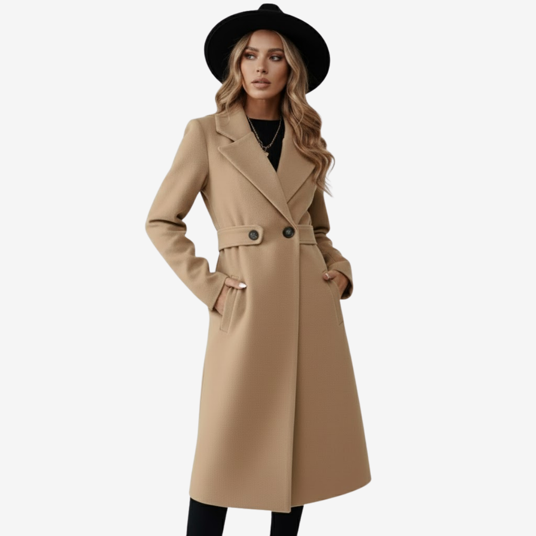 AURELLA | Women’s Elegant Wool Coat – Belted A-Line Warmth