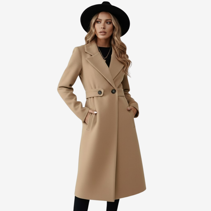 AURELLA | Women’s Elegant Wool Coat – Belted A-Line Warmth