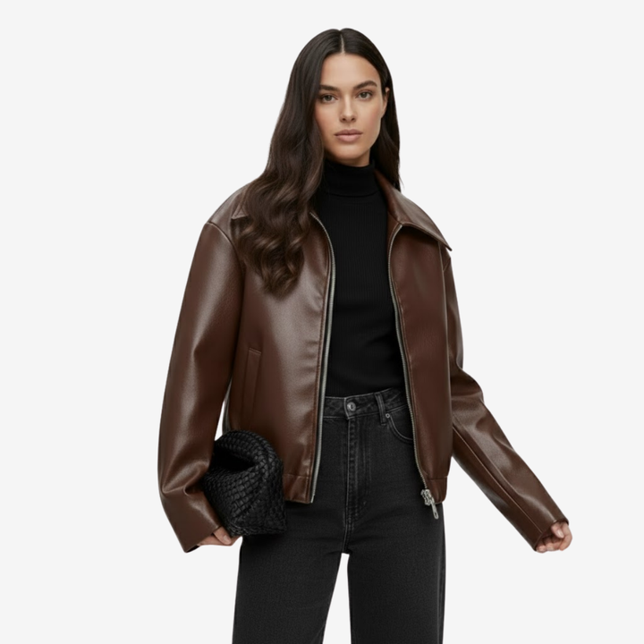 AURELLA | Women’s Retro PU Leather Jacket – Casual Outerwear