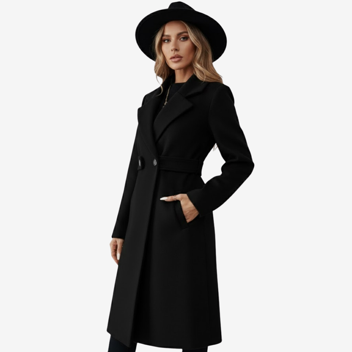 AURELLA | Women’s Elegant Wool Coat – Belted A-Line Warmth