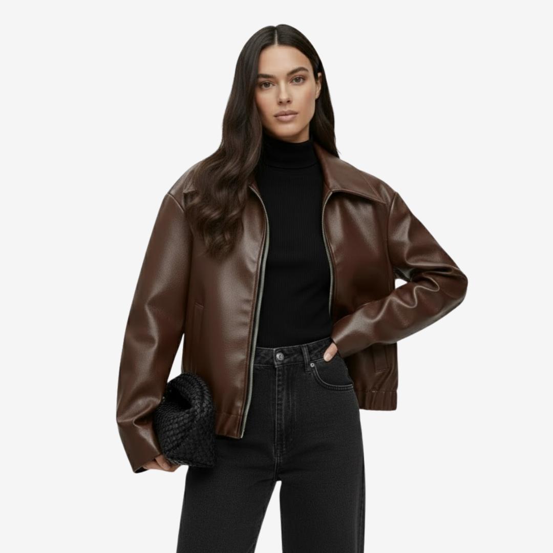 AURELLA | Women’s Retro PU Leather Jacket – Casual Outerwear