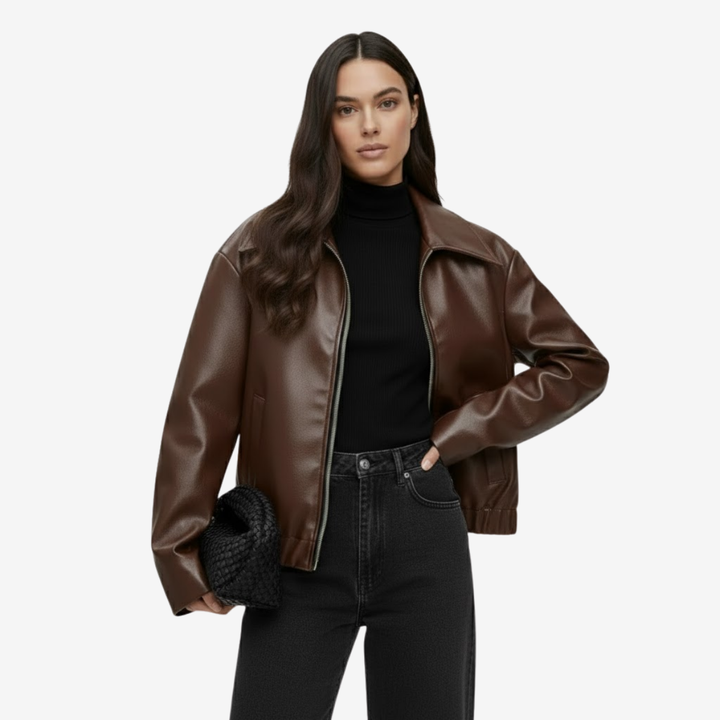 AURELLA | Women’s Retro PU Leather Jacket – Casual Outerwear