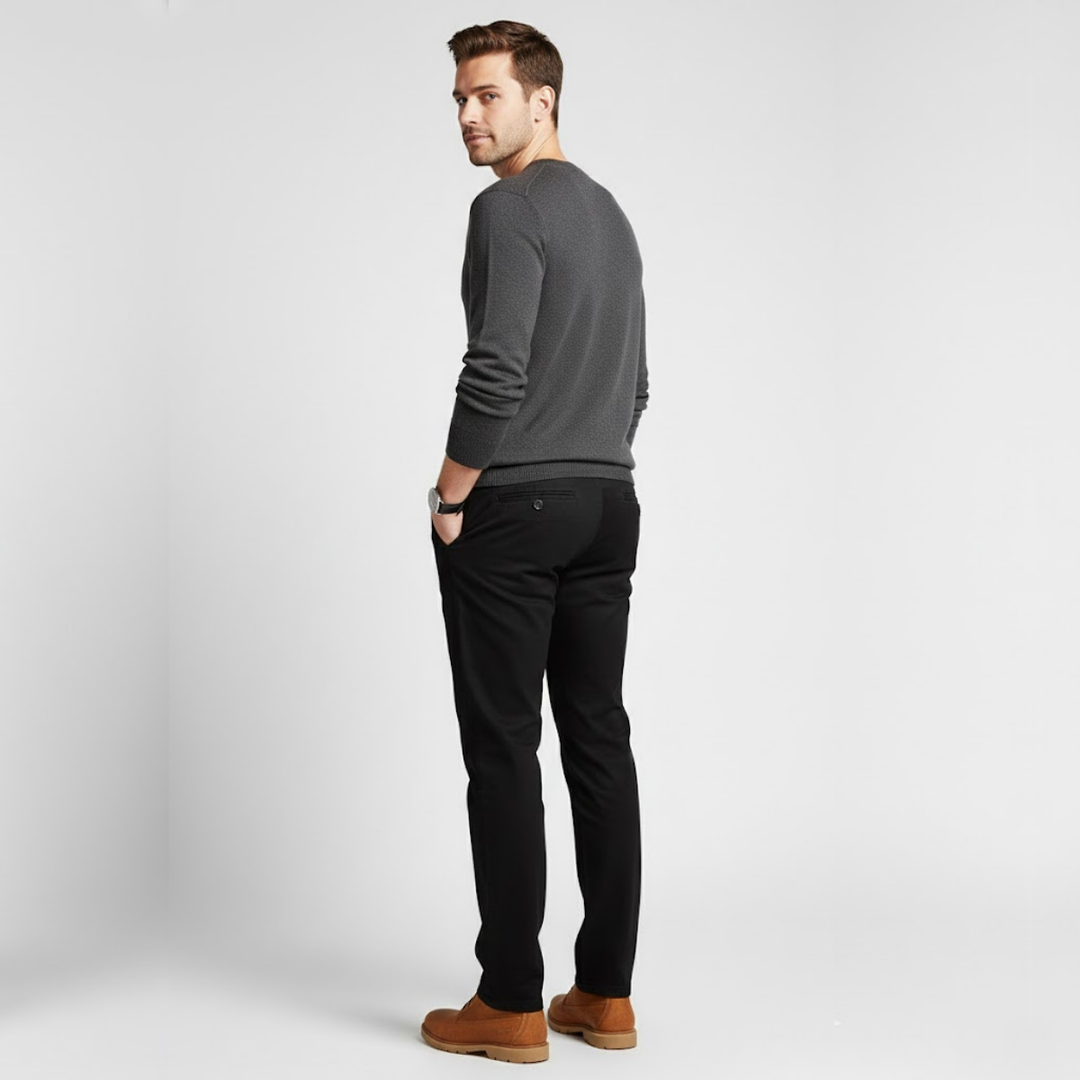 AURELLA | Men’s Cotton Straight-Leg Trousers – Stretch Tailored-Fit