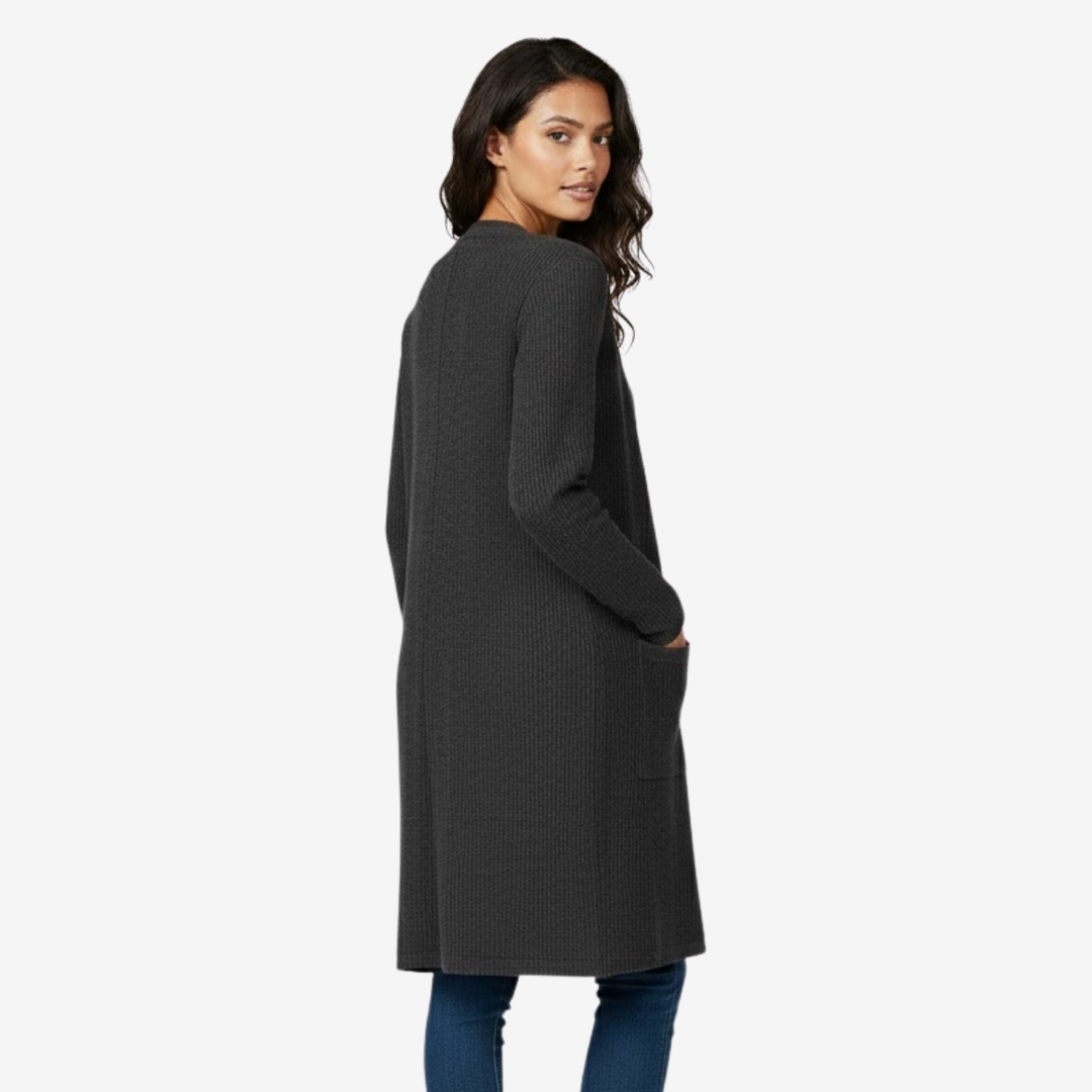 AURELLA | Women’s Viscose-Blend V-Neck Coat – Buttoned Longline