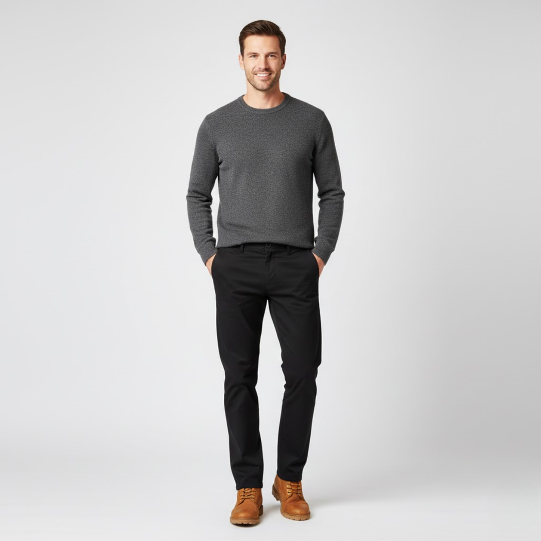 AURELLA | Men’s Cotton Straight-Leg Trousers – Stretch Tailored-Fit