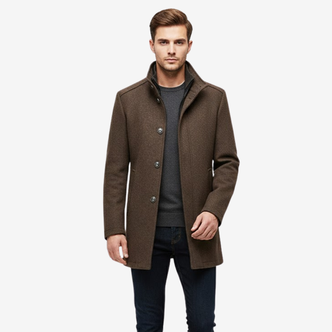 AURELLA | Men’s Wool-Blend Overcoat – Long Single-Breasted