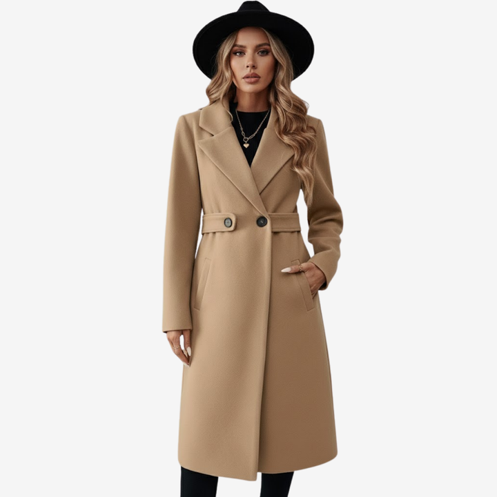 AURELLA | Women’s Elegant Wool Coat – Belted A-Line Warmth