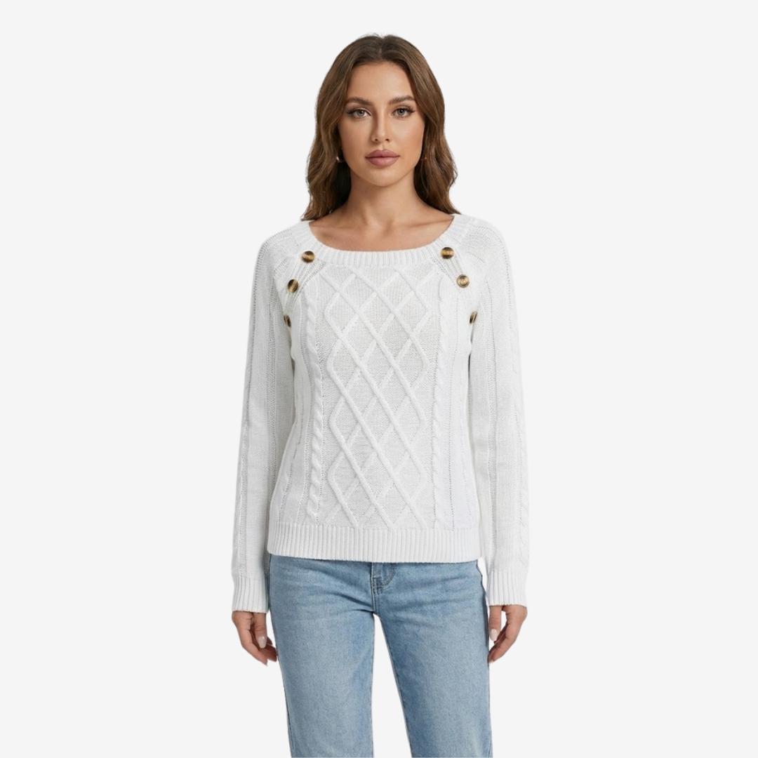 AURELLA | Women’s Soft-Knit Square Neck Sweater – Button-Front
