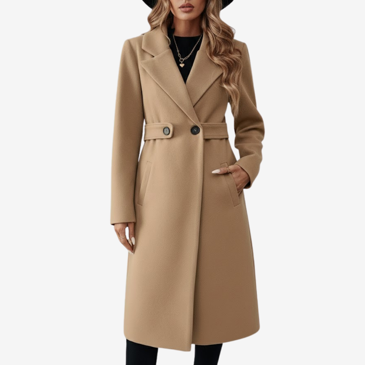 AURELLA | Women’s Elegant Wool Coat – Belted A-Line Warmth