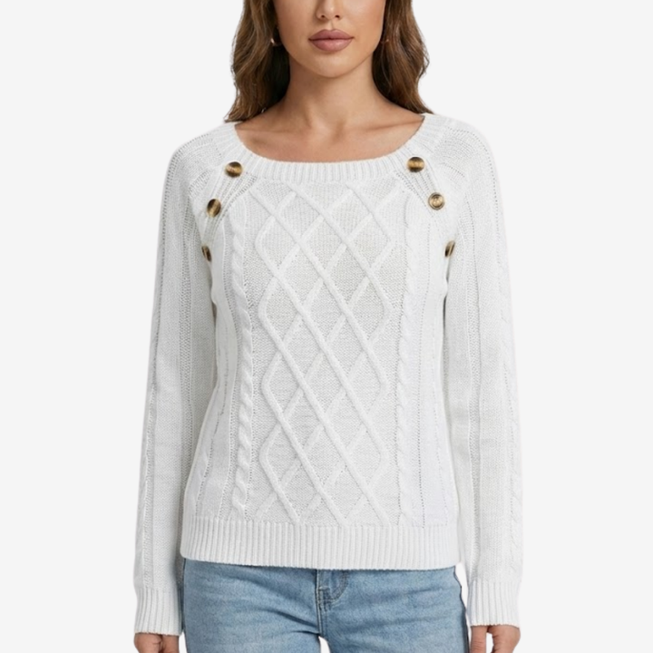 AURELLA | Women’s Soft-Knit Square Neck Sweater – Button-Front