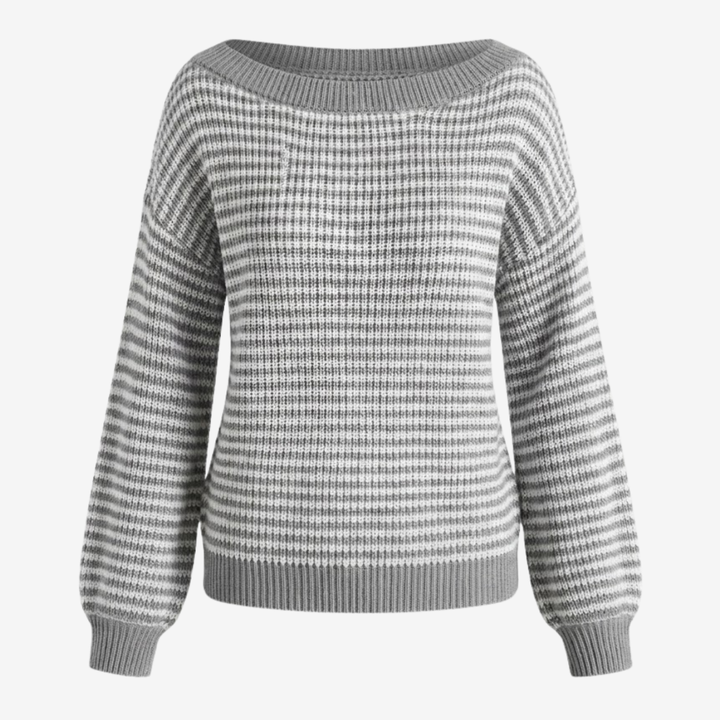 AURELLA | Women’s Soft-Knit Off-Shoulder Sweater – Striped Loose-Fit