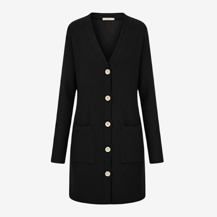 AURELLA | Women’s Viscose-Blend V-Neck Coat – Buttoned Longline