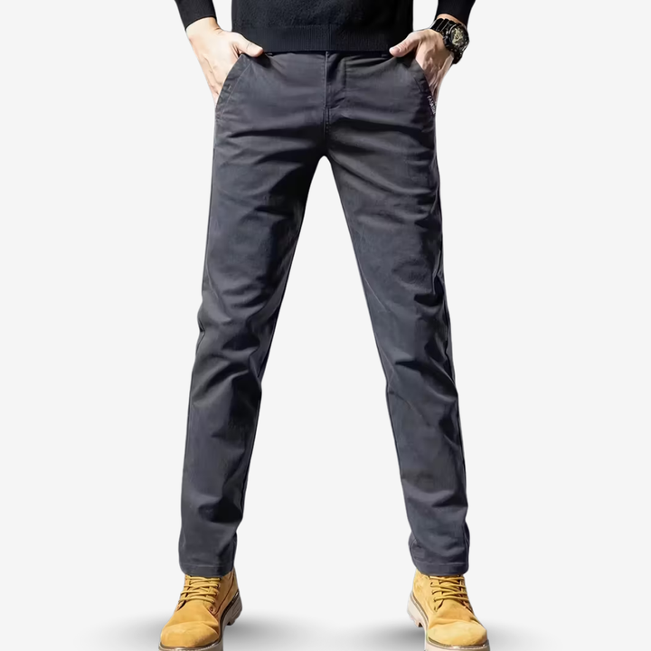 AURELLA | Men’s Cotton Straight-Leg Trousers – Stretch Tailored-Fit