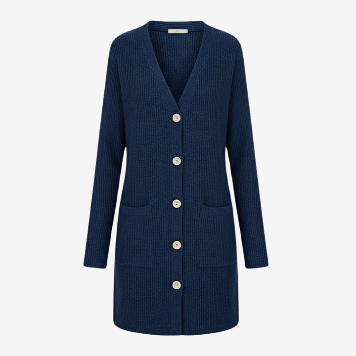 AURELLA | Women’s Viscose-Blend V-Neck Coat – Buttoned Longline
