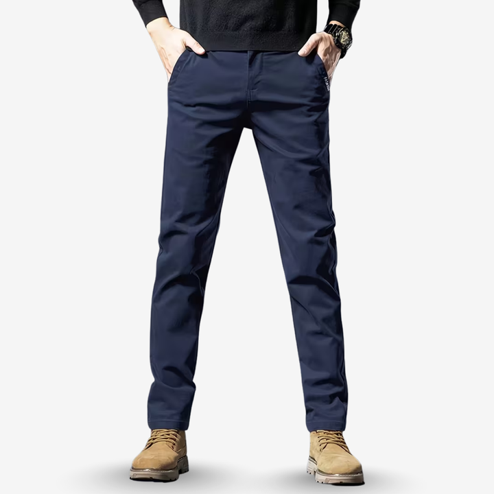 AURELLA | Men’s Cotton Straight-Leg Trousers – Stretch Tailored-Fit