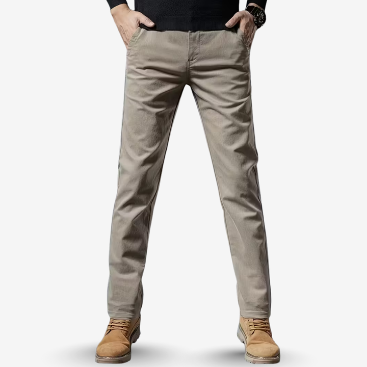 AURELLA | Men’s Cotton Straight-Leg Trousers – Stretch Tailored-Fit