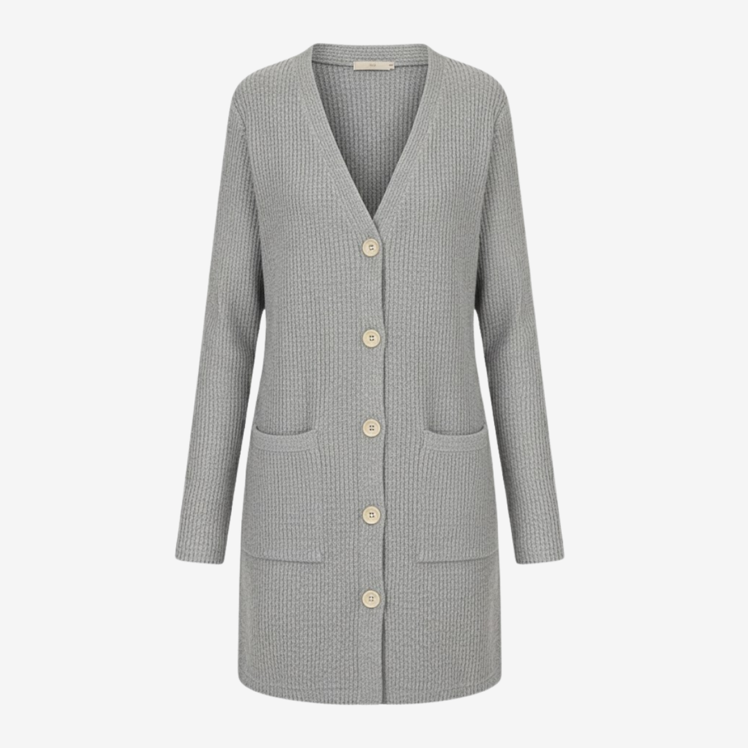 AURELLA | Women’s Viscose-Blend V-Neck Coat – Buttoned Longline