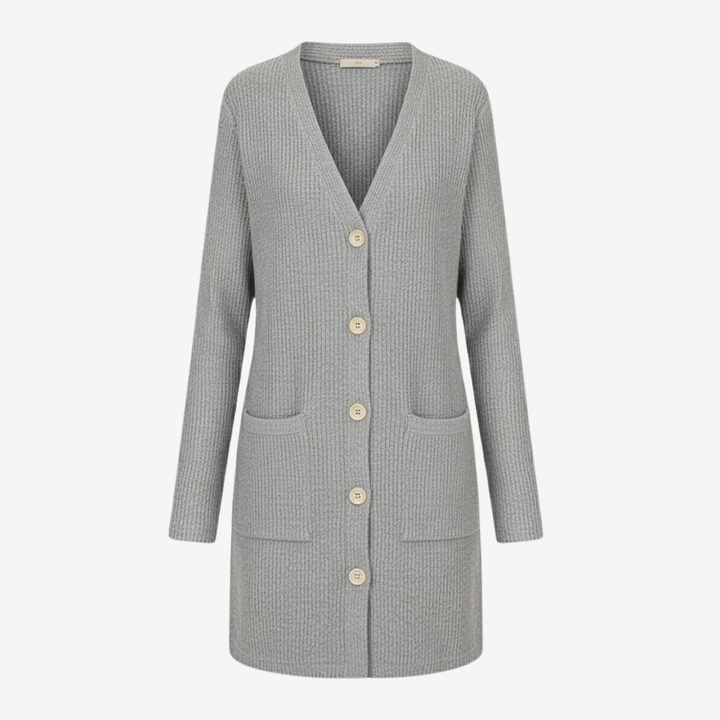 AURELLA | Women’s Viscose-Blend V-Neck Coat – Buttoned Longline