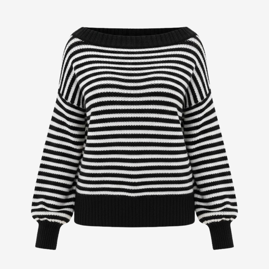 AURELLA | Women’s Soft-Knit Off-Shoulder Sweater – Striped Loose-Fit