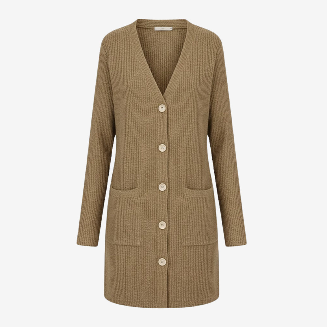 AURELLA | Women’s Viscose-Blend V-Neck Coat – Buttoned Longline