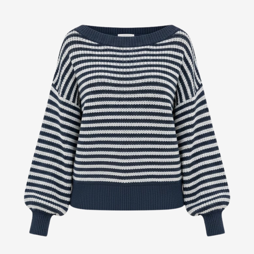 AURELLA | Women’s Soft-Knit Off-Shoulder Sweater – Striped Loose-Fit
