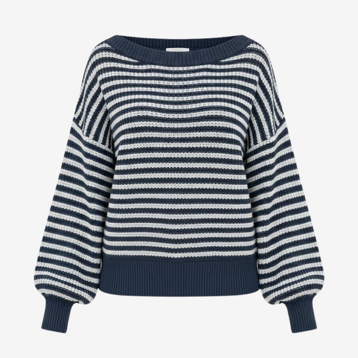 AURELLA | Women’s Soft-Knit Off-Shoulder Sweater – Striped Loose-Fit