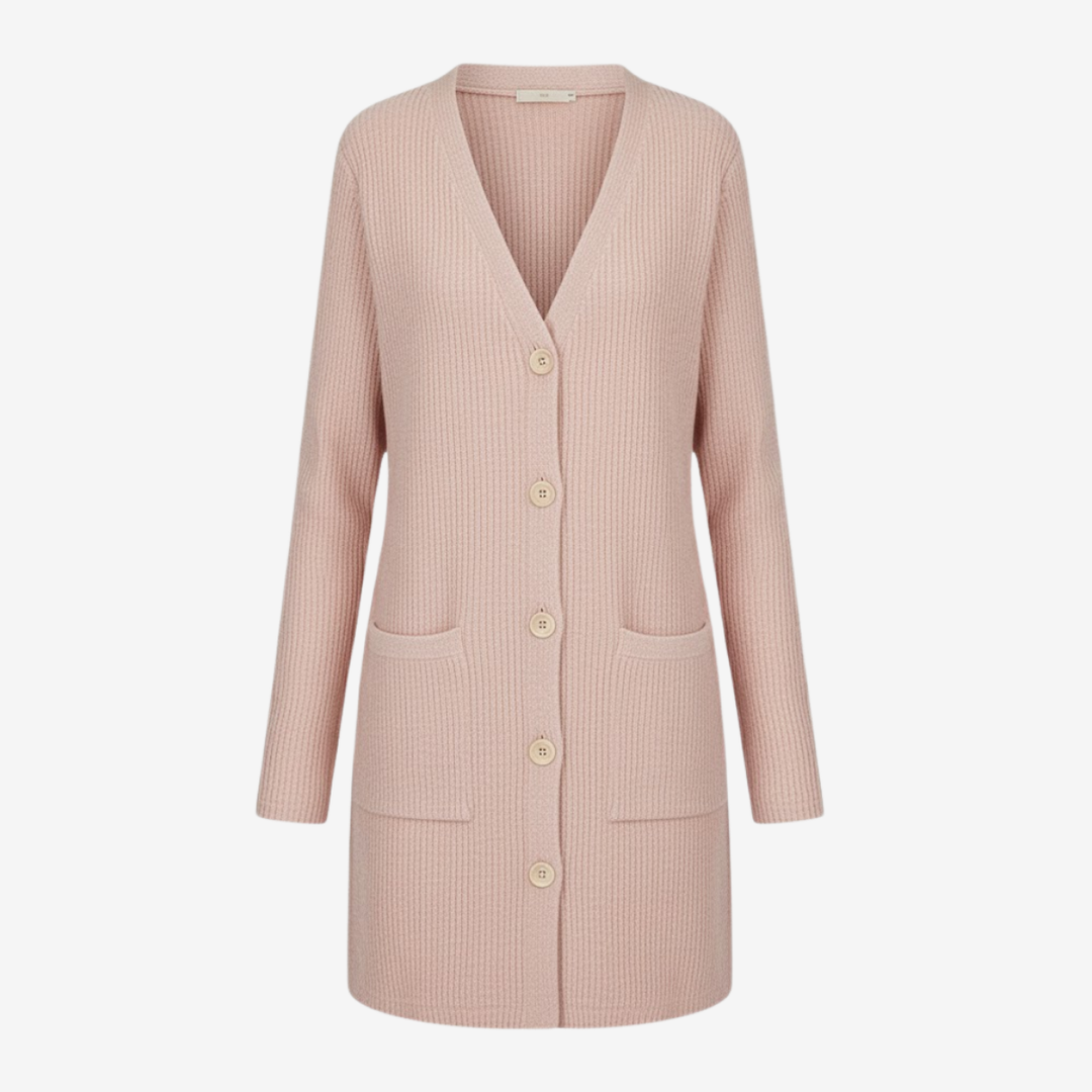 AURELLA | Women’s Viscose-Blend V-Neck Coat – Buttoned Longline