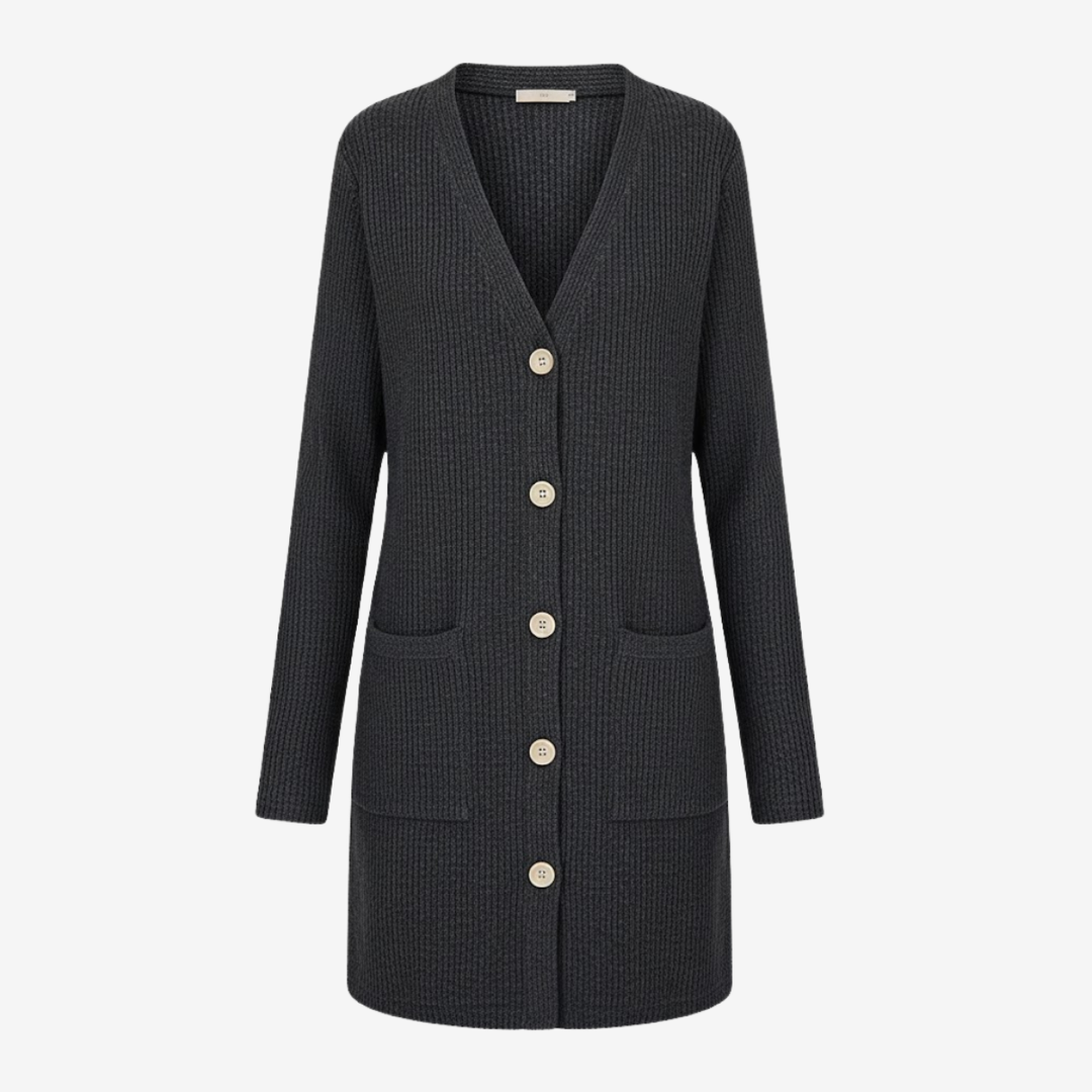 AURELLA | Women’s Viscose-Blend V-Neck Coat – Buttoned Longline