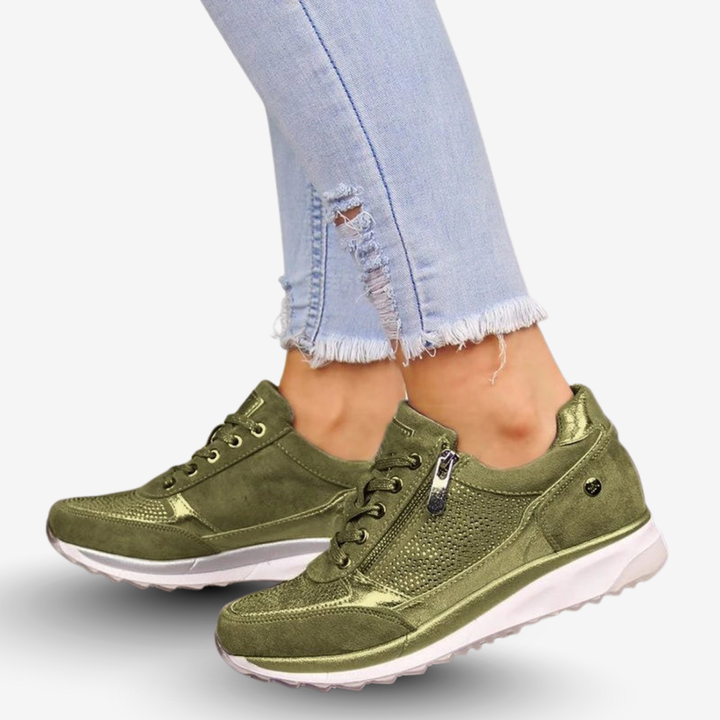 AURELLA | Women’s Suede Orthopaedic Sneakers – Low-Cut with Side Zip