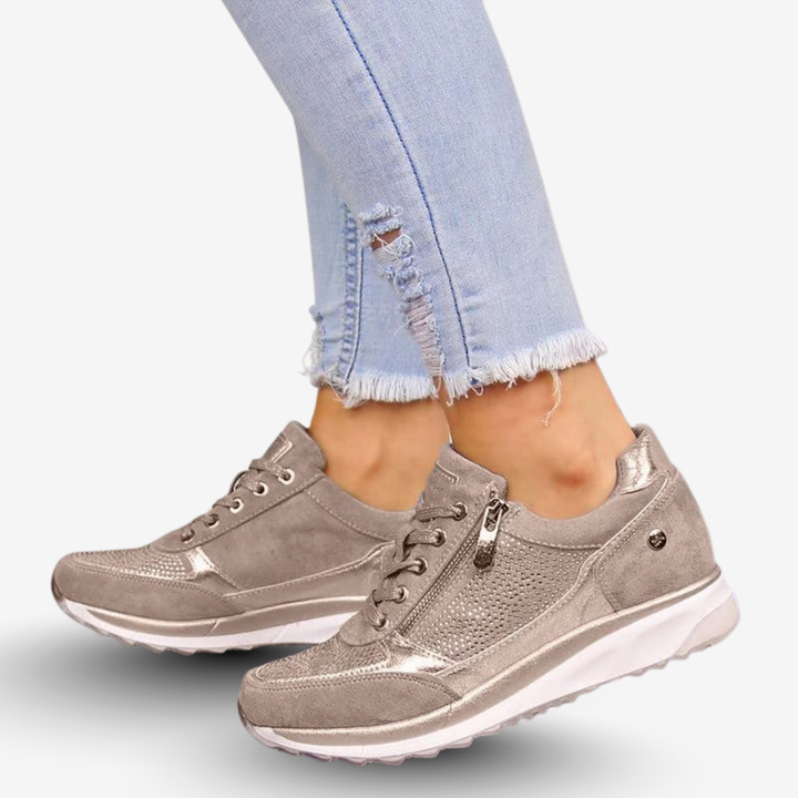 AURELLA | Women’s Suede Orthopaedic Sneakers – Low-Cut with Side Zip
