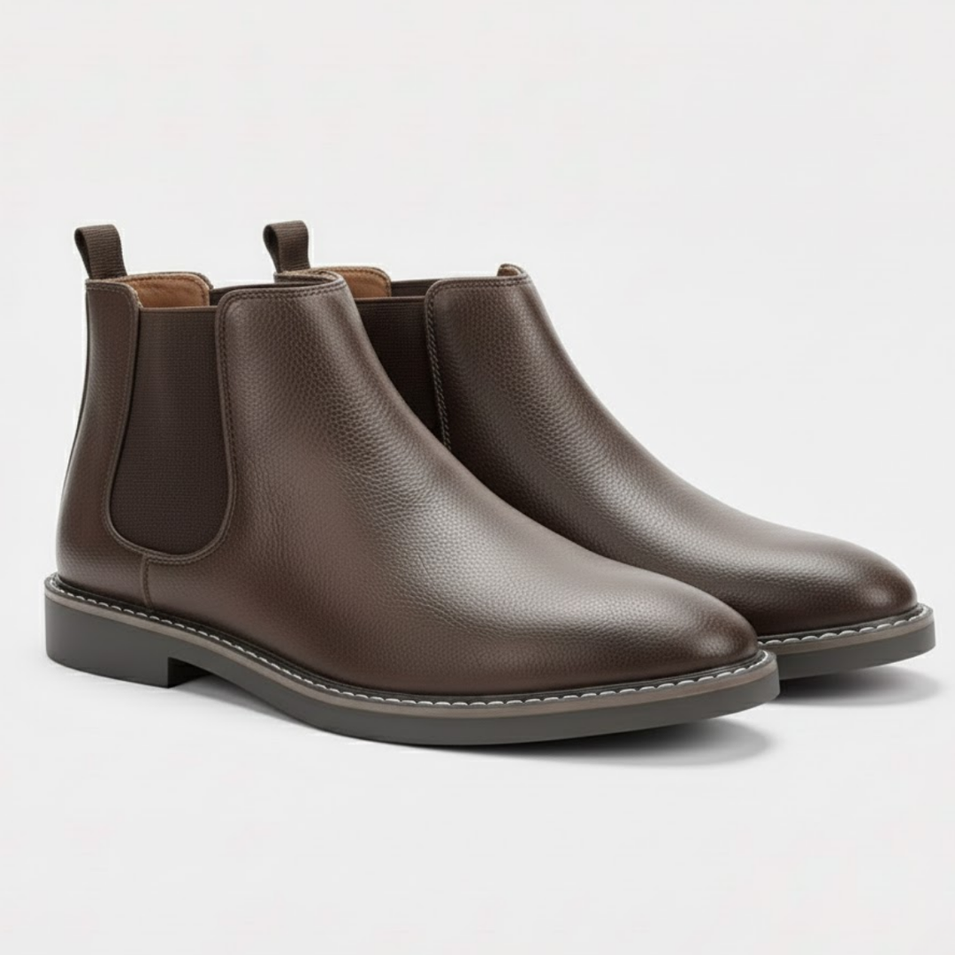 AURELLA | Men’s Faux-Leather Retro Ankle Boots – Elastic Slip-On