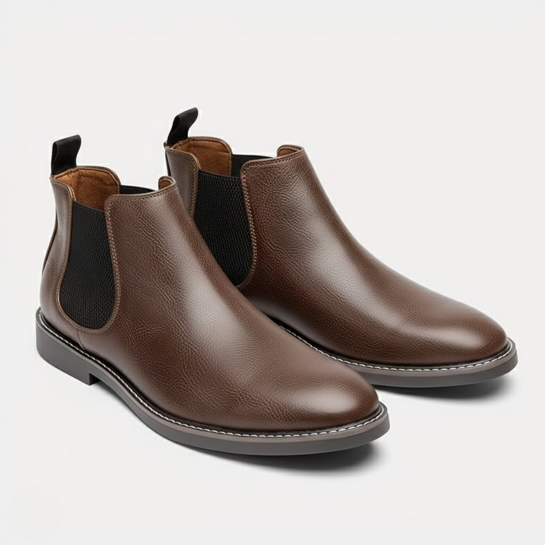 AURELLA | Men’s Faux-Leather Retro Ankle Boots – Elastic Slip-On