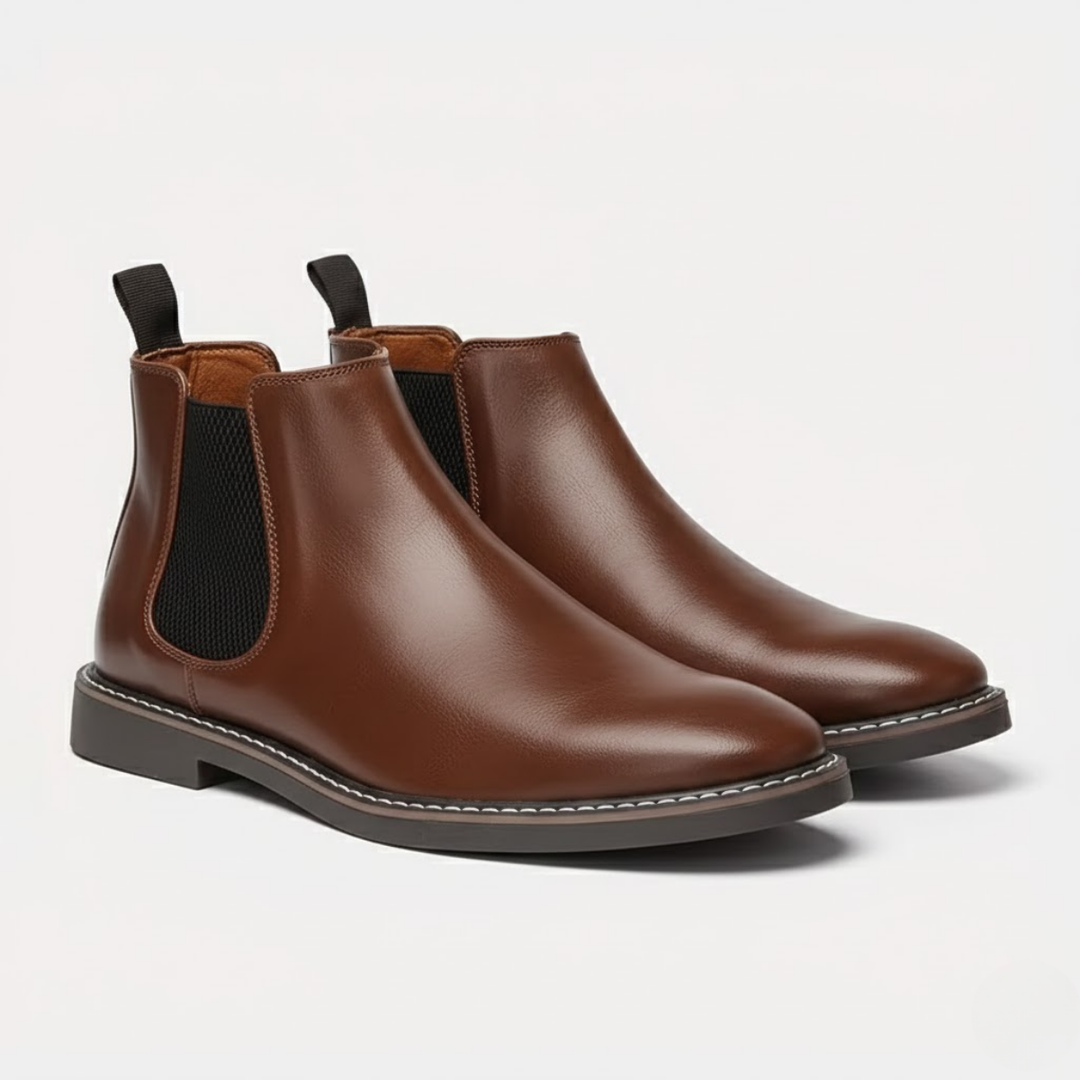 AURELLA | Men’s Faux-Leather Retro Ankle Boots – Elastic Slip-On
