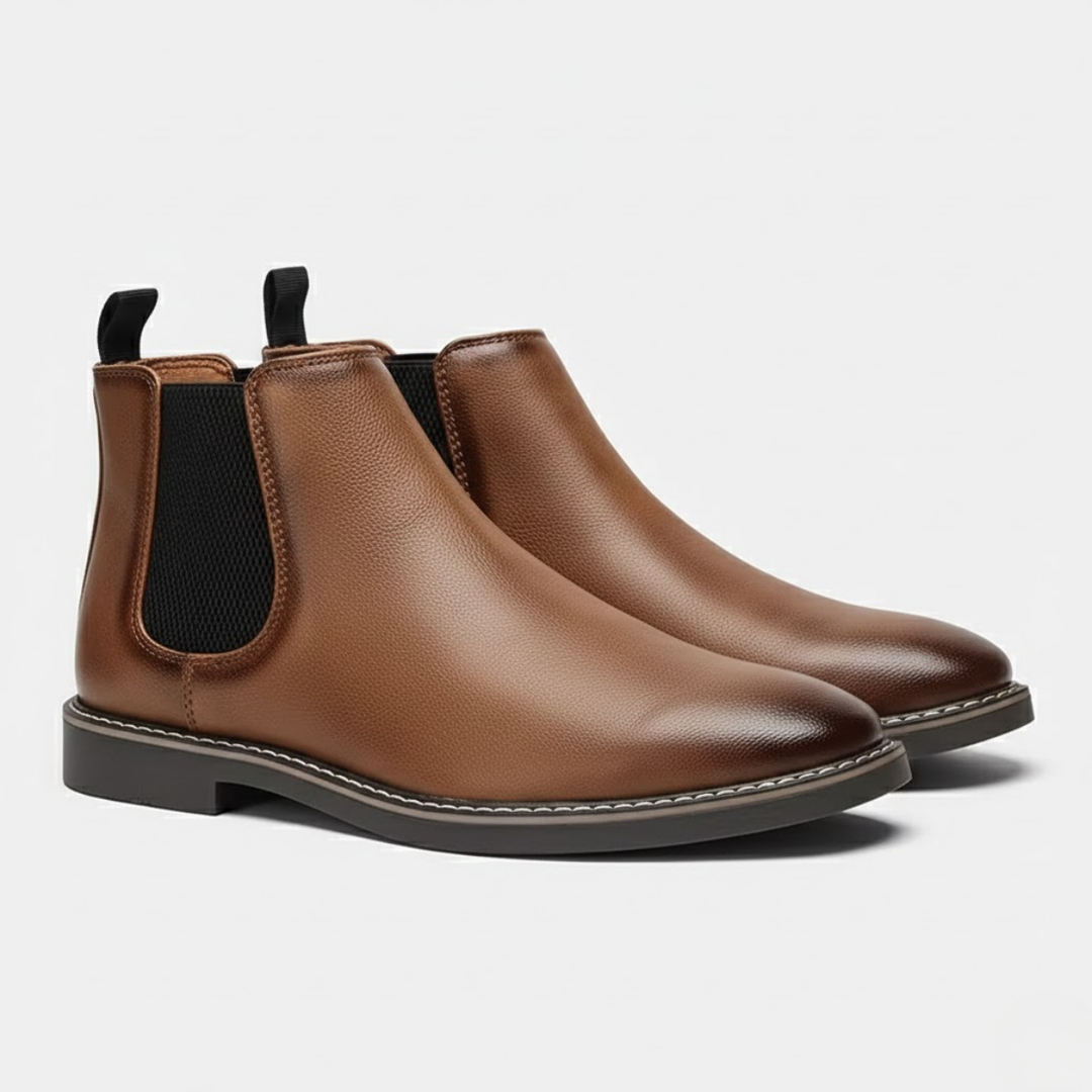 AURELLA | Men’s Faux-Leather Retro Ankle Boots – Elastic Slip-On