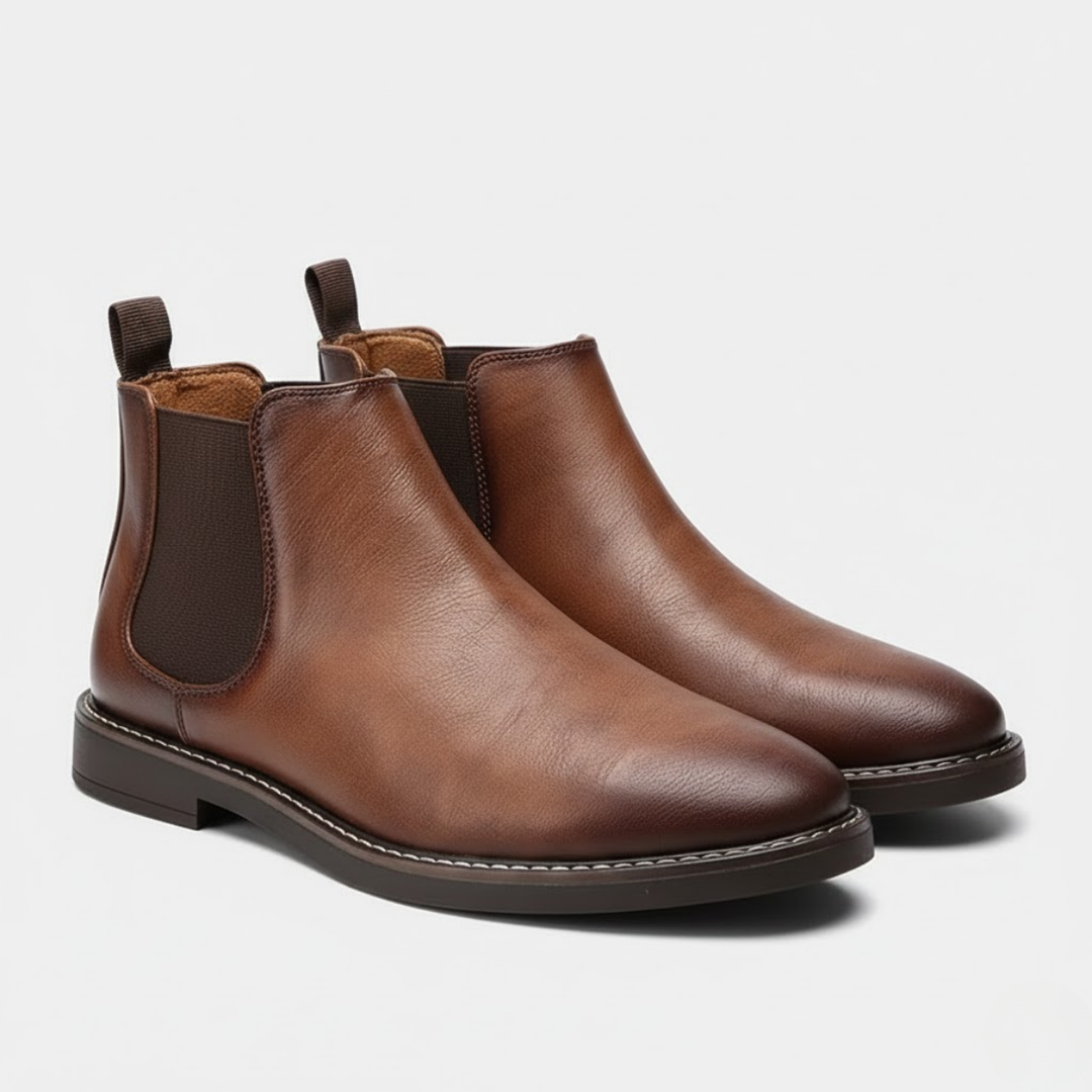 AURELLA | Men’s Faux-Leather Retro Ankle Boots – Elastic Slip-On