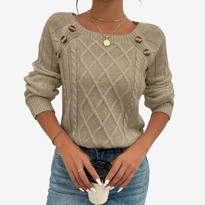 AURELLA | Women’s Soft-Knit Square Neck Sweater – Button-Front