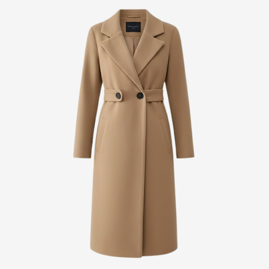 AURELLA | Women’s Elegant Wool Coat – Belted A-Line Warmth