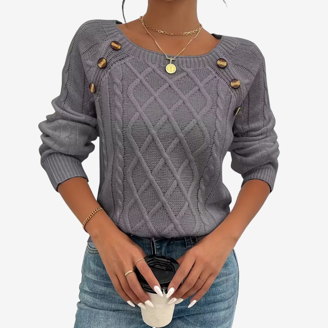 AURELLA | Women’s Soft-Knit Square Neck Sweater – Button-Front