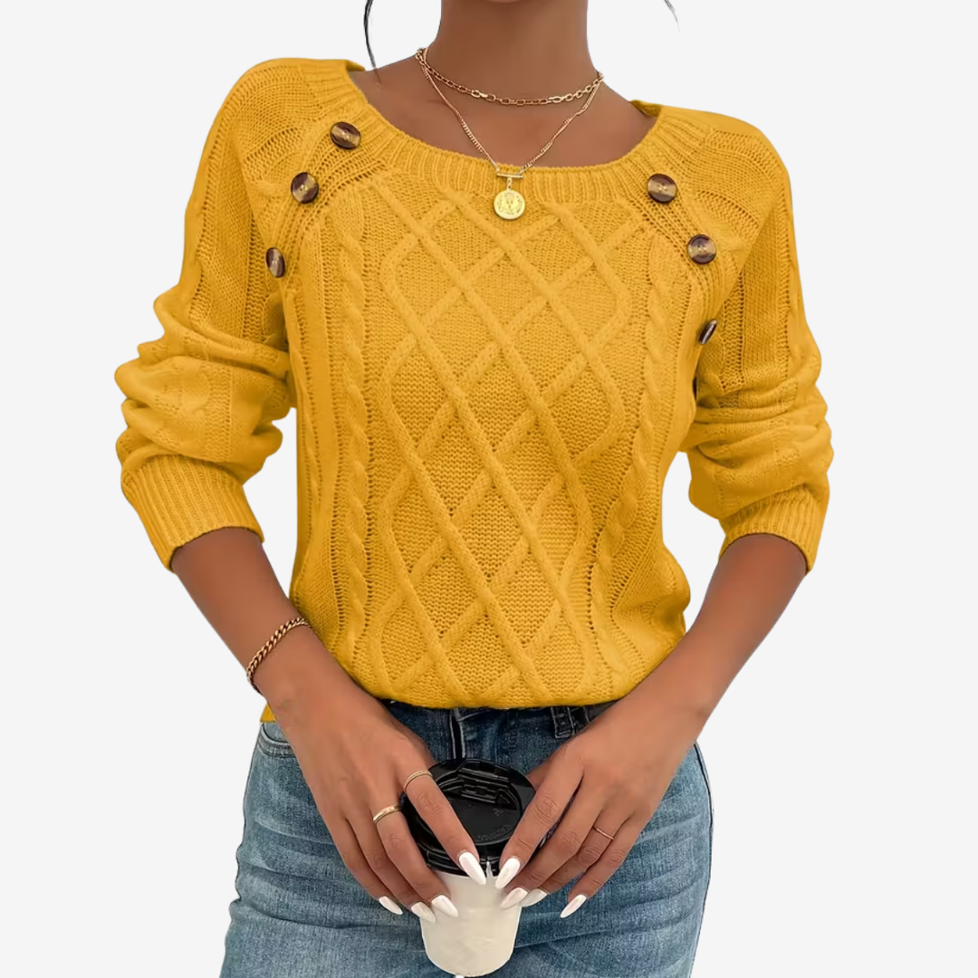 AURELLA | Women’s Soft-Knit Square Neck Sweater – Button-Front