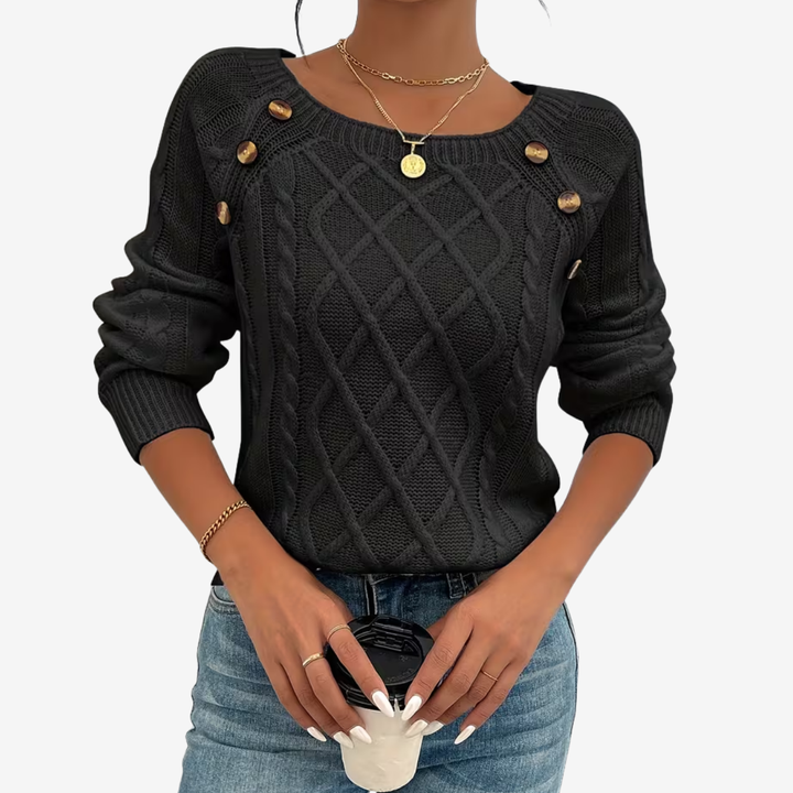 AURELLA | Women’s Soft-Knit Square Neck Sweater – Button-Front