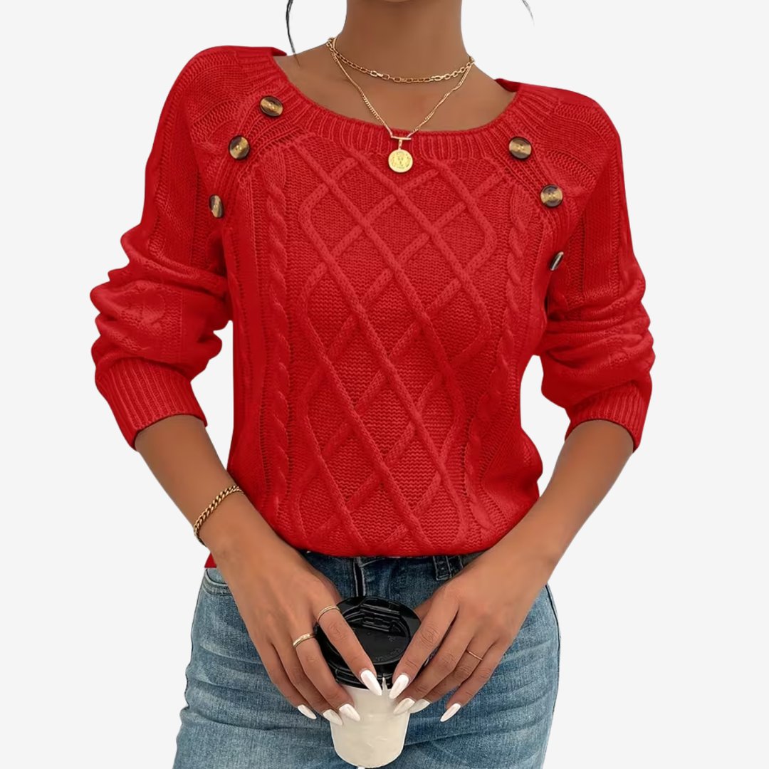 AURELLA | Women’s Soft-Knit Square Neck Sweater – Button-Front