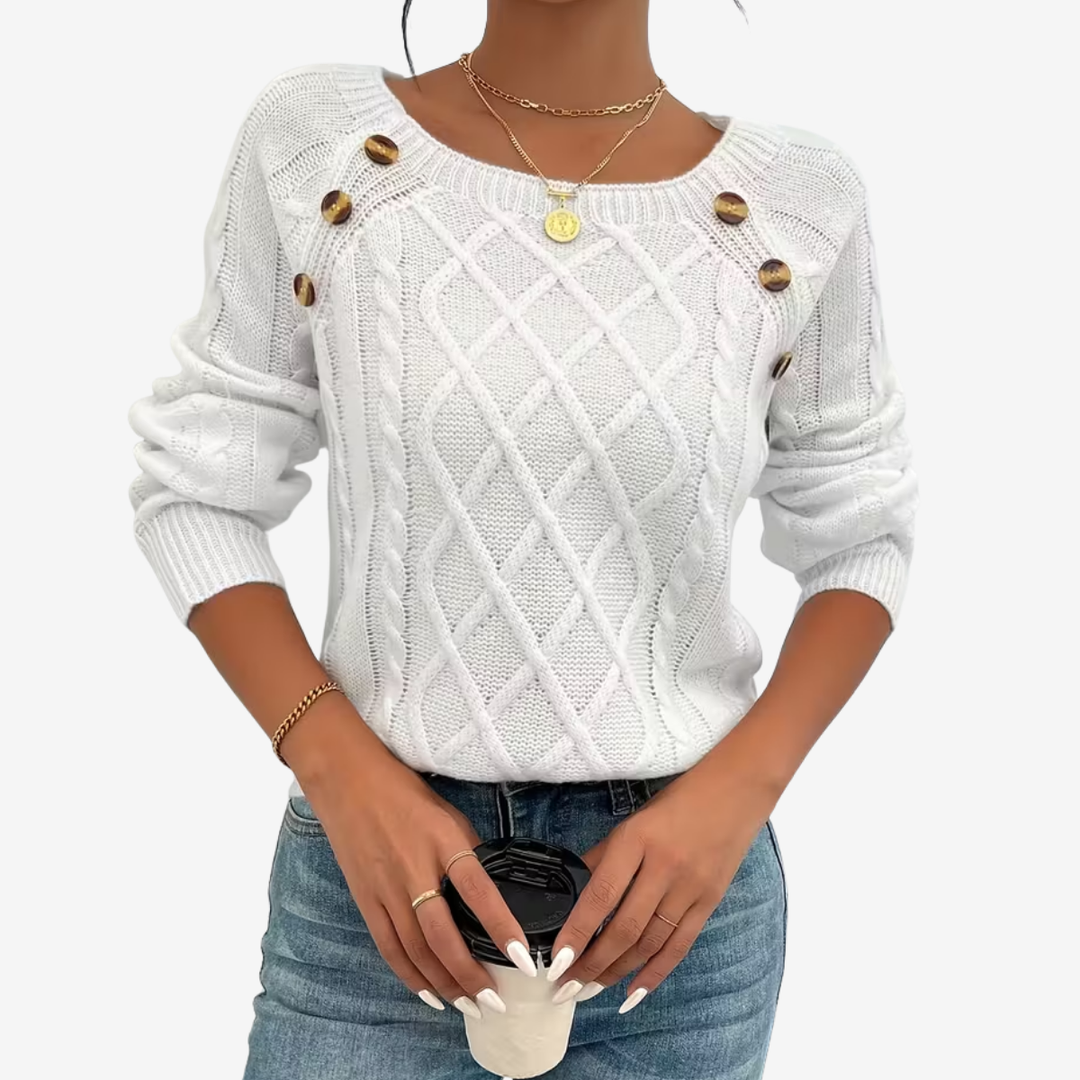 AURELLA | Women’s Soft-Knit Square Neck Sweater – Button-Front